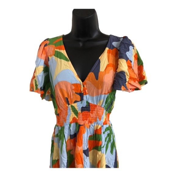 Anthropologie ATL multicolor flutter sleeve button bodice smocked dress size M - Picture 11 of 15